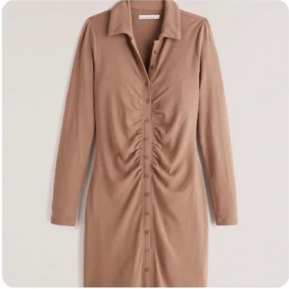 Abercrombie and Fitch Ruched Knit Shirt Dress Brown Size Small - Like New!
